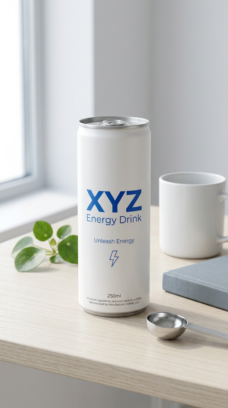 XYZ energy drink product photograph generated with Kazevis